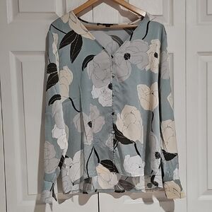 🌸 Ann Taylor Factory Floral Button Front Blouse | Soft Blue Floral | Size XL